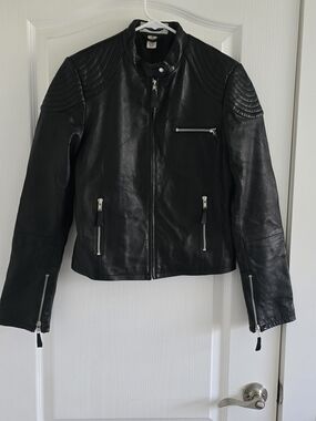 Old Navy Black Quilted Shoulder Leather Jacket